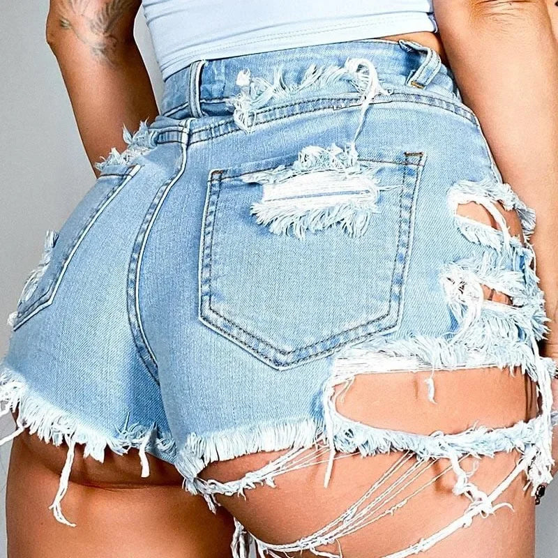 Trou Déchiré Short Jeans Délavé Denim vieilli Taille haute Épissé Droit Ample Poches Vintage Casual