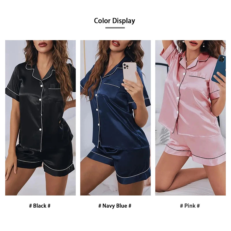 Femmes Ensemble De Pyjama En Satin De Soie Deux Pièces Pj Ensembles Vêtements De Nuit