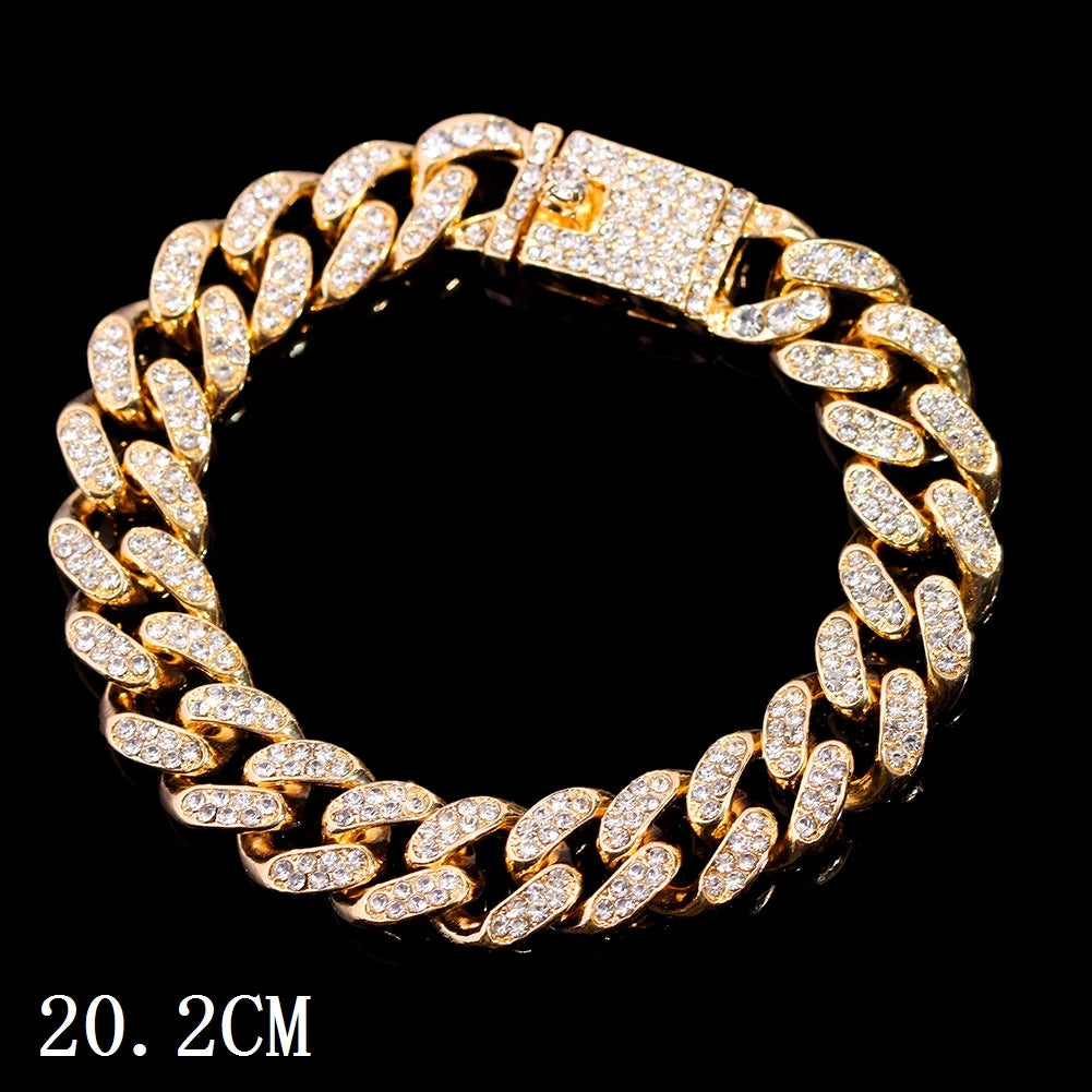 Mode Bling Pavé Strass Griffe Bracelet Chaîne Cubaine Pour Femmes et Hommes