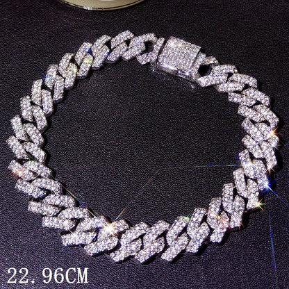 Mode Bling Pavé Strass Griffe Bracelet Chaîne Cubaine Pour Femmes et Hommes