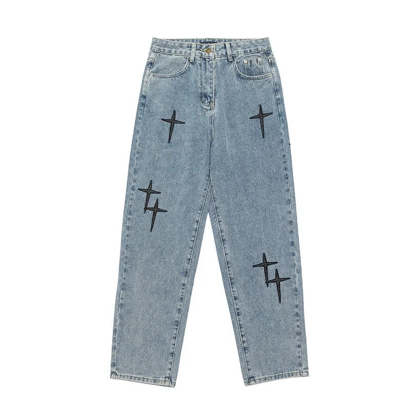 Hommes Nouveau Streetwear Baggy Large Leg Jeans Mode Coréenne Drapés Droit Décontracté