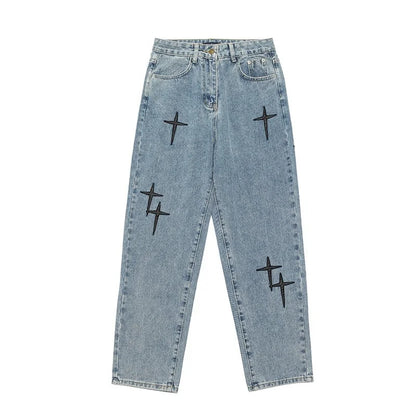 Hommes Nouveau Streetwear Baggy Large Leg Jeans Mode Coréenne Drapés Droit Décontracté