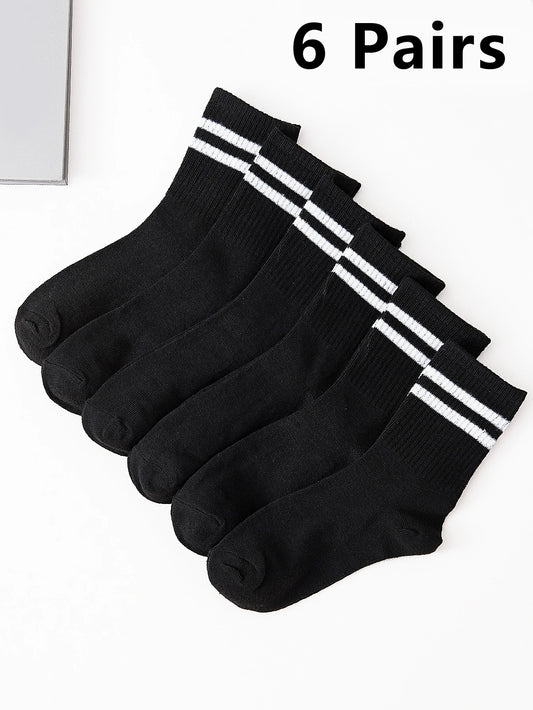 6 paires populaires Chaussettes à barres parallèles Hommes Affaires Sports