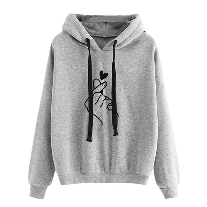 Automne Polaire Sweat à capuche Couleur unie Doigt Coeur Capuche Mode Coréenne