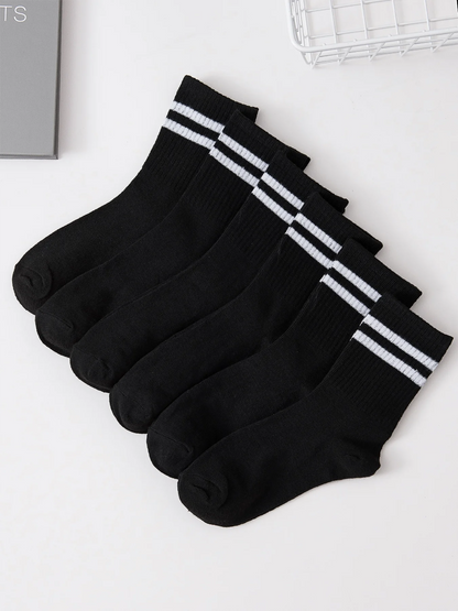 6 paires populaires Chaussettes à barres parallèles Hommes Affaires Sports