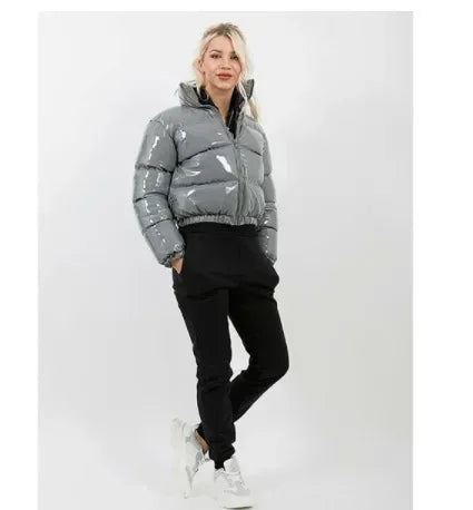 Femmes Coton rembourré Veste Mode Casual Brillant À Manches Longues Automne Et Hiver