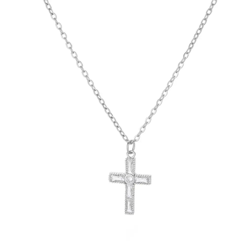 Collier avec pendentif croix en Zircon pour femmes, couleur or, en acier