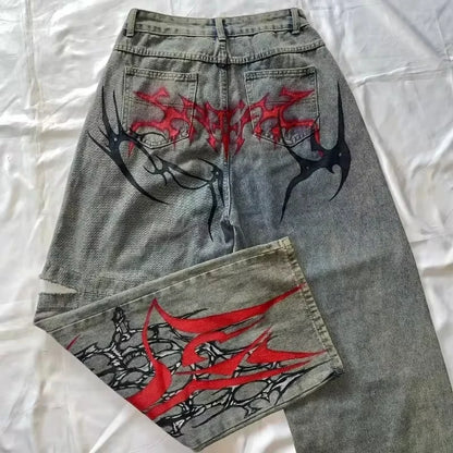 Américain Hip Hop Rétro Gothique Imprimé Jeans Femmes Y2K