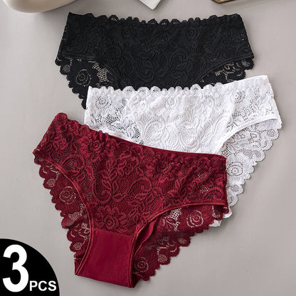 3PCS / Set Luxe Floral Broderie Dentelle Culotte Femmes.