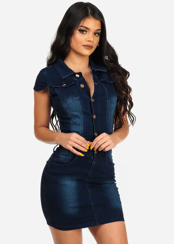 Denim Délavé Femmes Robes Simple Boutonnage.