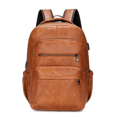 Haute Qualité USB Chargement Sac À Dos Hommes PU Cuir Bagpack Grand Ordinateur Portable