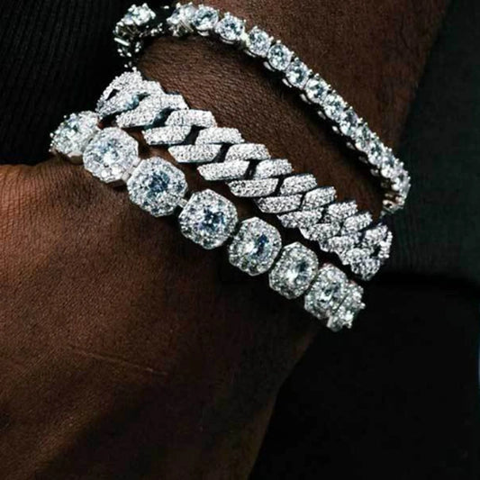 Mode Bling Pavé Strass Griffe Bracelet Chaîne Cubaine Pour Femmes et Hommes