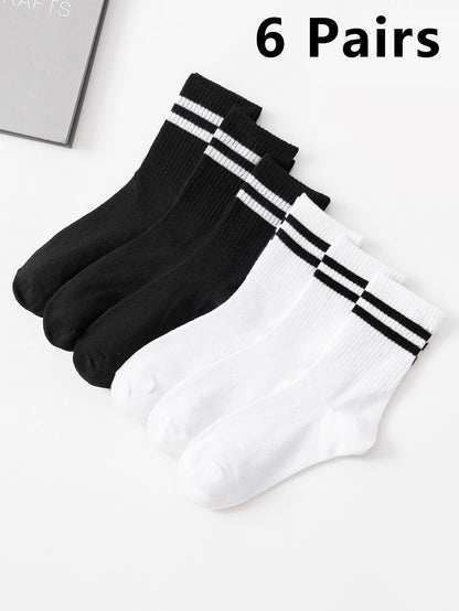 6 paires populaires Chaussettes à barres parallèles Hommes Affaires Sports