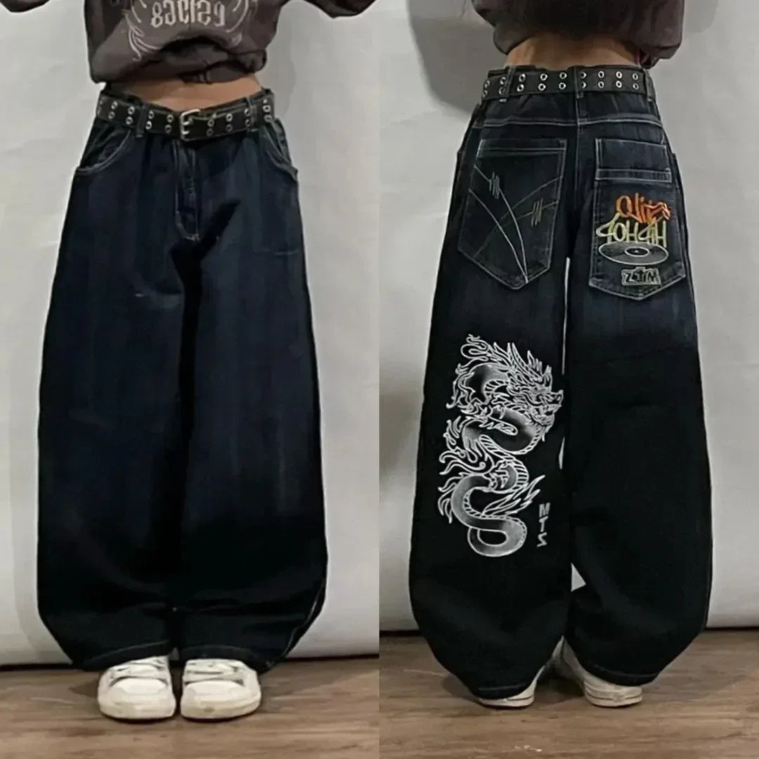 Américain Hip Hop Rétro Gothique Imprimé Jeans Femmes Y2K