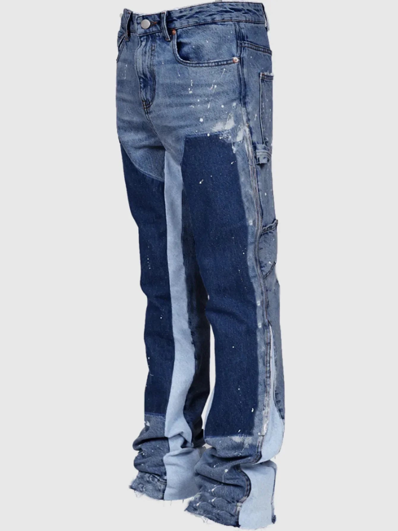 Pantalon en jean mode européens et américains évasé élastique en denim Patchwork S-XXL