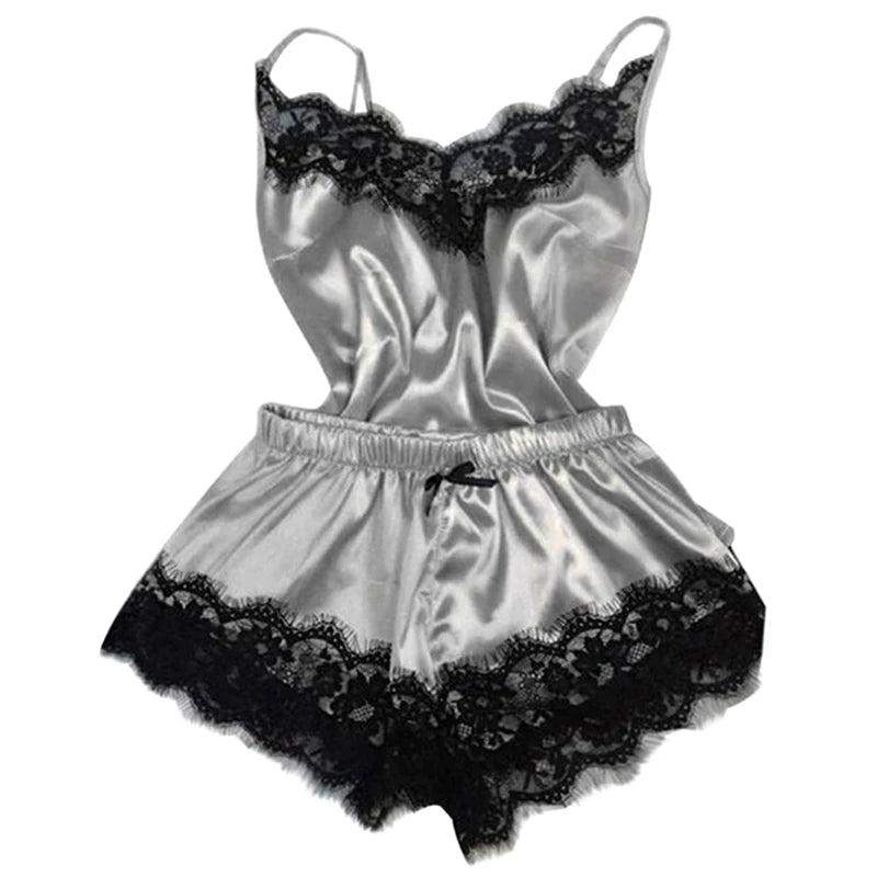 Mode Vêtements De Nuit Dentelle Garniture Satin Cami Haut Pyjama Ensembles sexy