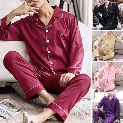 1 ensemble hommes vêtements de nuit couleur unie à manches longues