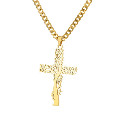 Collier avec pendentif croix en Zircon pour femmes, couleur or, en acier