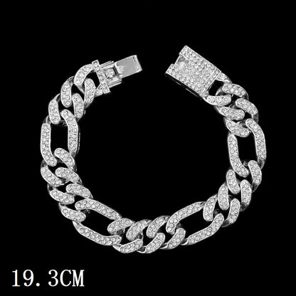 Mode Bling Pavé Strass Griffe Bracelet Chaîne Cubaine Pour Femmes et Hommes