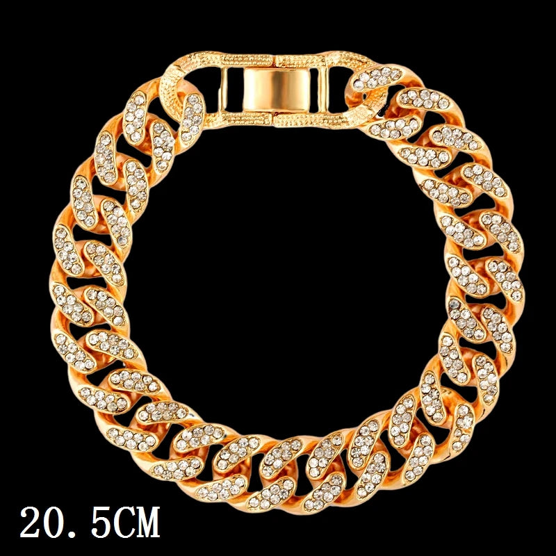 Mode Bling Pavé Strass Griffe Bracelet Chaîne Cubaine Pour Femmes et Hommes