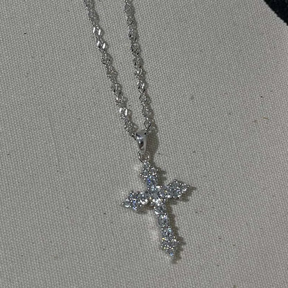 Collier avec pendentif croix en Zircon cristal brillant pour femmes et filles, Punk, couleur argent