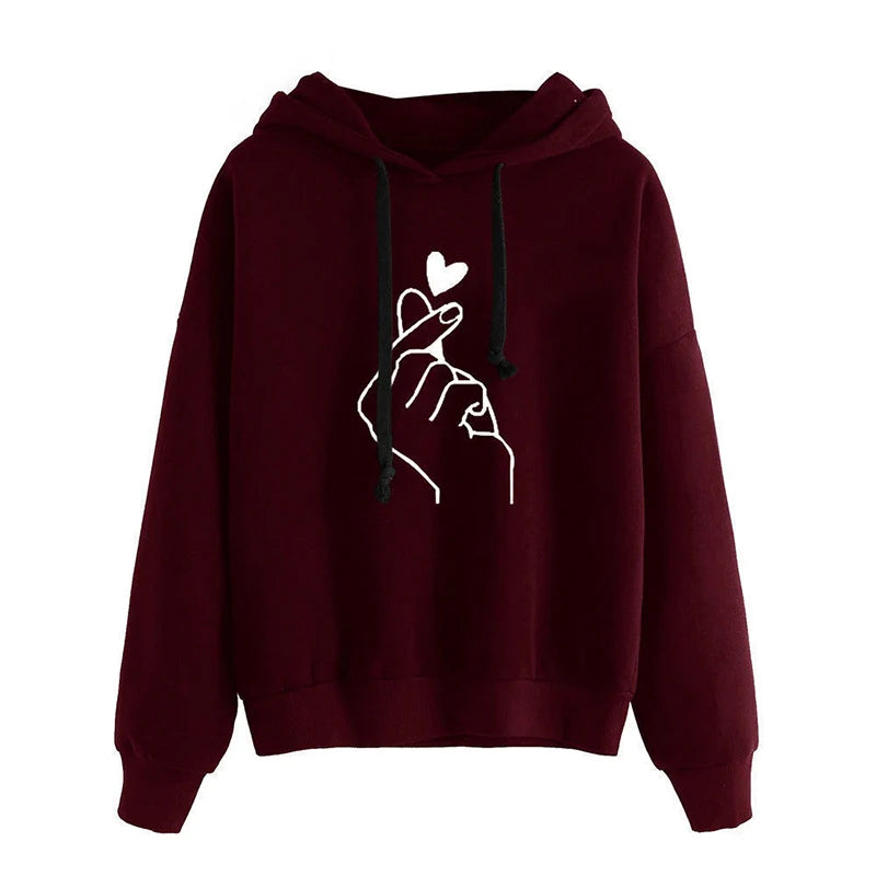 Automne Polaire Sweat à capuche Couleur unie Doigt Coeur Capuche Mode Coréenne