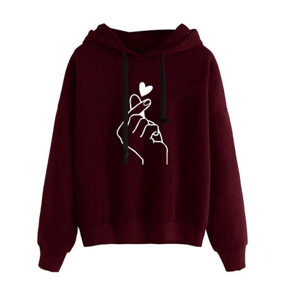 Automne Polaire Sweat à capuche Couleur unie Doigt Coeur Capuche Mode Coréenne