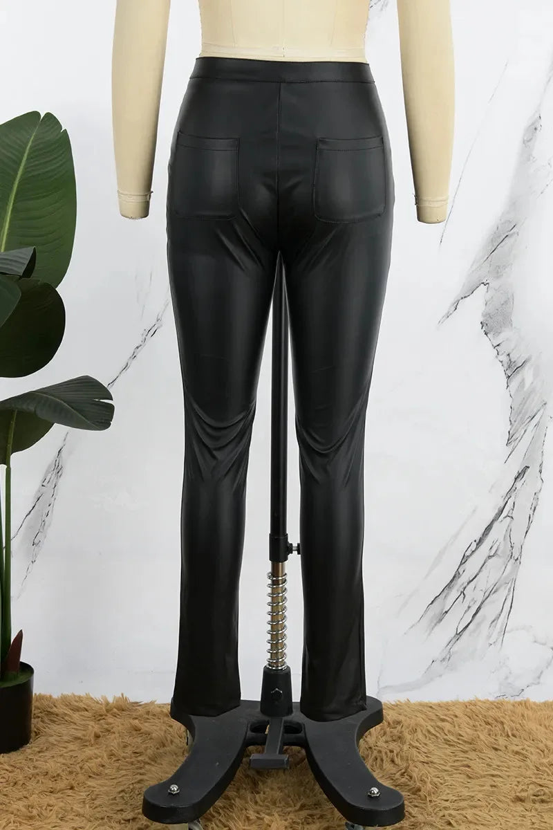 Pantalon en cuir PU élastique sexy sexy taille haute pour femmes