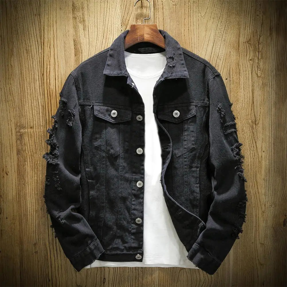 Nouveau Mode Hommes Jeans Veste Solide Printemps Automne Coton Denim Veste Hommes Blanc Noir Rose Trou Déchiré Jean Manteaux Mâle