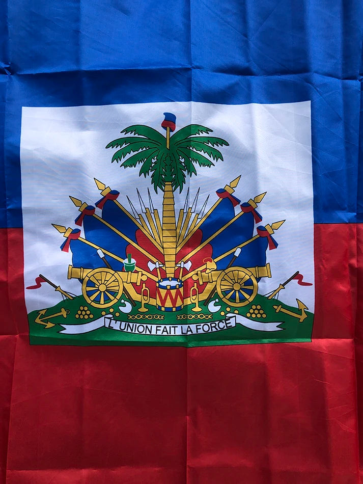 Drapeau d’Haïti 90x150cm suspendu Polyester bleu rouge 2 côtés Imprimé Drapeau National Haïti Bannière sportive