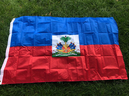 Drapeau d’Haïti 90x150cm suspendu Polyester bleu rouge 2 côtés Imprimé Drapeau National Haïti Bannière sportive