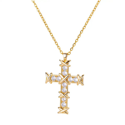 Collier avec pendentif croix en Zircon pour femmes, couleur or, en acier