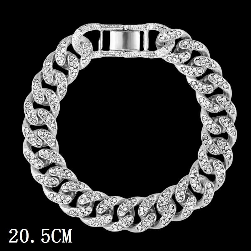 Mode Bling Pavé Strass Griffe Bracelet Chaîne Cubaine Pour Femmes et Hommes