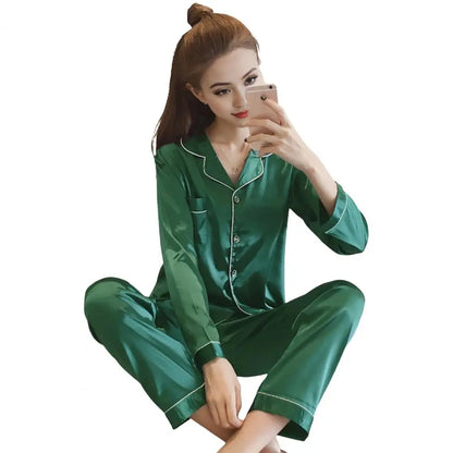 Femmes Pyjama Ensemble À Manches Longues Bouton Haut Taille Élastique Pantalon