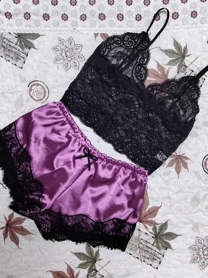 Ensemble de vêtements de nuit en dentelle pour les femmes Sexy Transparent Sans Manches