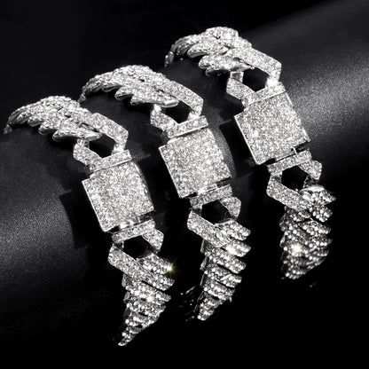 Mode Bling Pavé Strass Griffe Bracelet Chaîne Cubaine Pour Femmes et Hommes