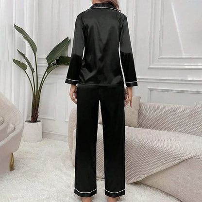 Femmes Pyjama Ensemble À Manches Longues Bouton Haut Taille Élastique Pantalon