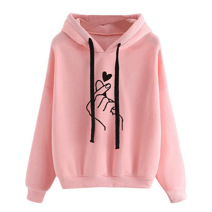 Automne Polaire Sweat à capuche Couleur unie Doigt Coeur Capuche Mode Coréenne