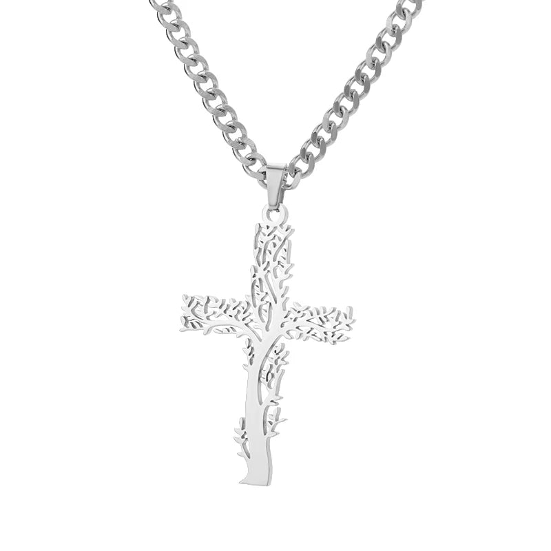 Collier avec pendentif croix en Zircon pour femmes, couleur or, en acier