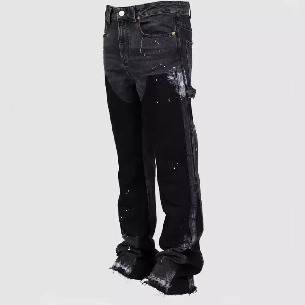 Pantalon en jean mode européens et américains évasé élastique en denim Patchwork S-XXL