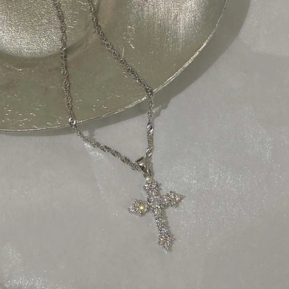 Collier avec pendentif croix en Zircon cristal brillant pour femmes et filles, Punk, couleur argent