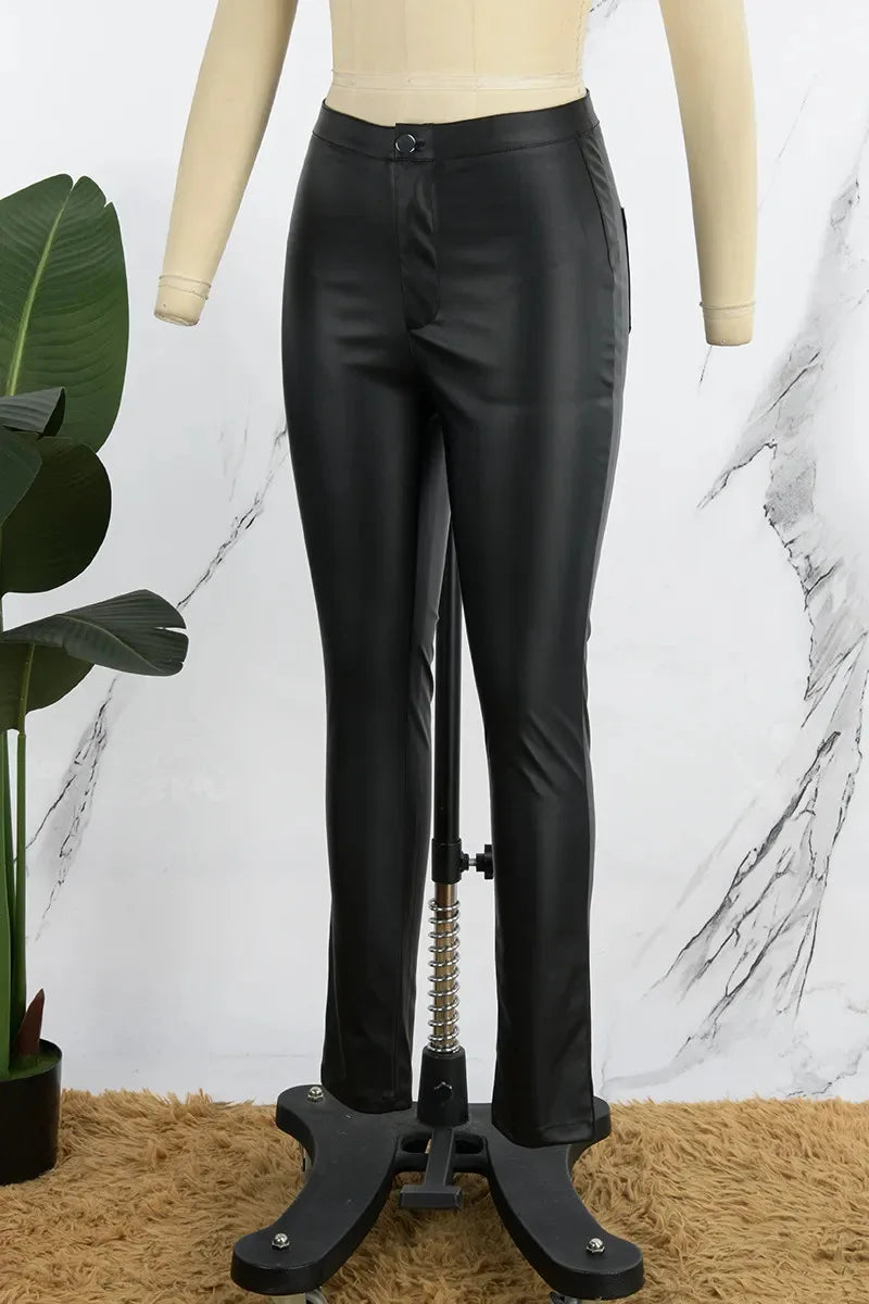 Pantalon en cuir PU élastique sexy sexy taille haute pour femmes