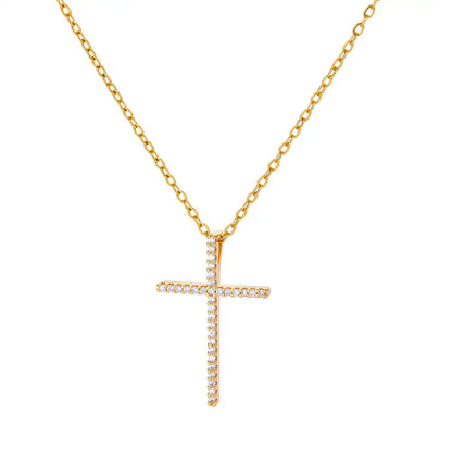 Collier avec pendentif croix en Zircon pour femmes, couleur or, en acier