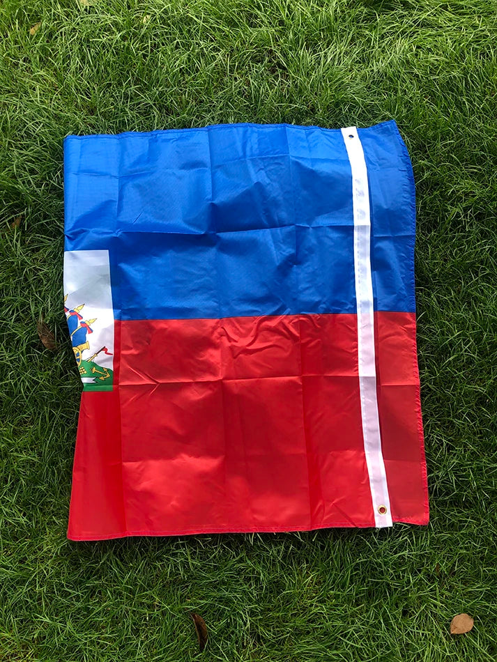 Drapeau d’Haïti 90x150cm suspendu Polyester bleu rouge 2 côtés Imprimé Drapeau National Haïti Bannière sportive