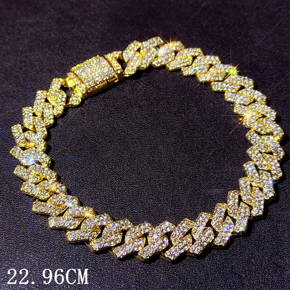 Mode Bling Pavé Strass Griffe Bracelet Chaîne Cubaine Pour Femmes et Hommes