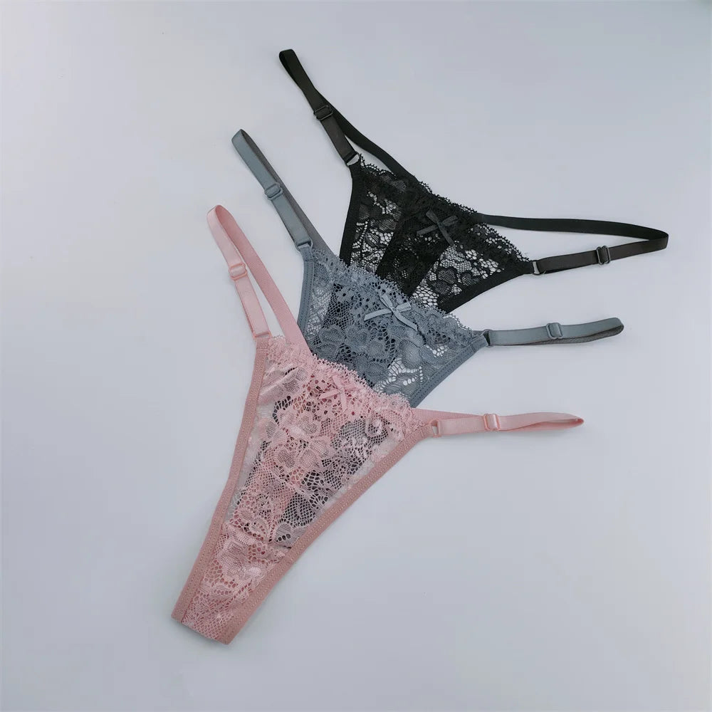 3Pcs Dentelle Tongs Femmes Dentelle Taille Basse Culotte Sexy Transparent.