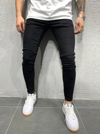 Hommes Extensible Déchiré Skinny Brodé Jeans Pantalon Blanc Hommes Trou Détruit Slim Fit