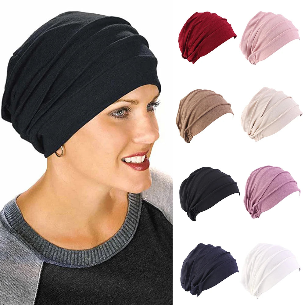 Nouvelles Femmes Couleur Unie Turban Coton Cancer Bonnet Hijabs Intérieur Casquette Perte de Cheveux