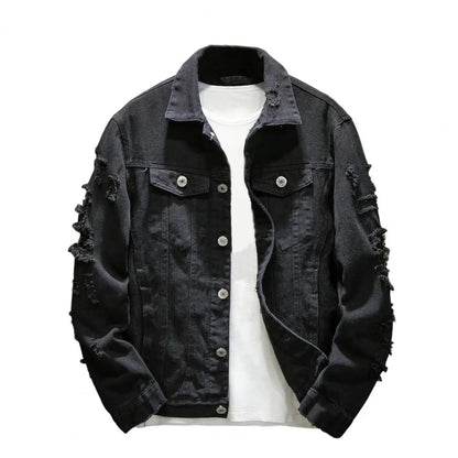 Nouveau Mode Hommes Jeans Veste Solide Printemps Automne Coton Denim Veste Hommes Blanc Noir Rose Trou Déchiré Jean Manteaux Mâle