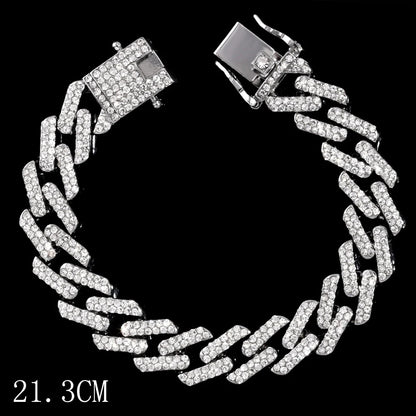 Mode Bling Pavé Strass Griffe Bracelet Chaîne Cubaine Pour Femmes et Hommes